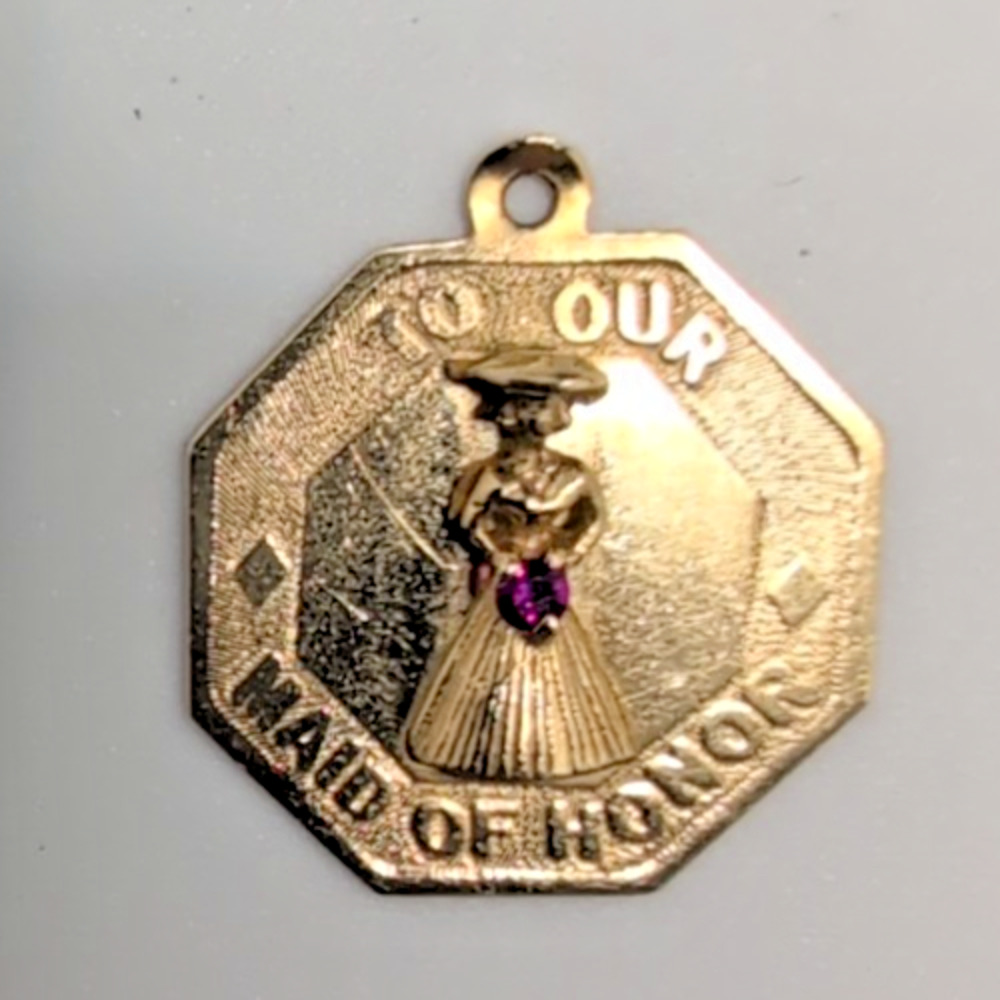 14k gold Topaz Vtg "To Our Maid of Honor" Pendant 2.7 Grams crown hallmark